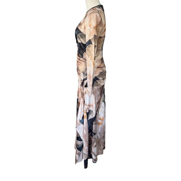 AKNVAS Houston Dress Floral Neutral Multicolor Cream Navy Brown‎ Size 0 - Picture 6 of 13